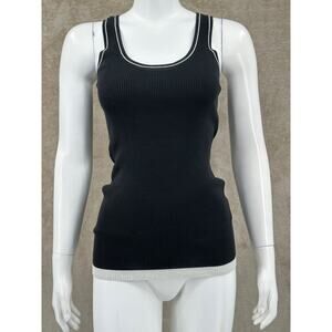 Iisli Top Womens Small Black Tank‎ Scoop Neck 100% Cotton Ribbed Knit Minimalist